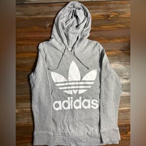 Adidas Gray Hoodie with White Logo—EUC
